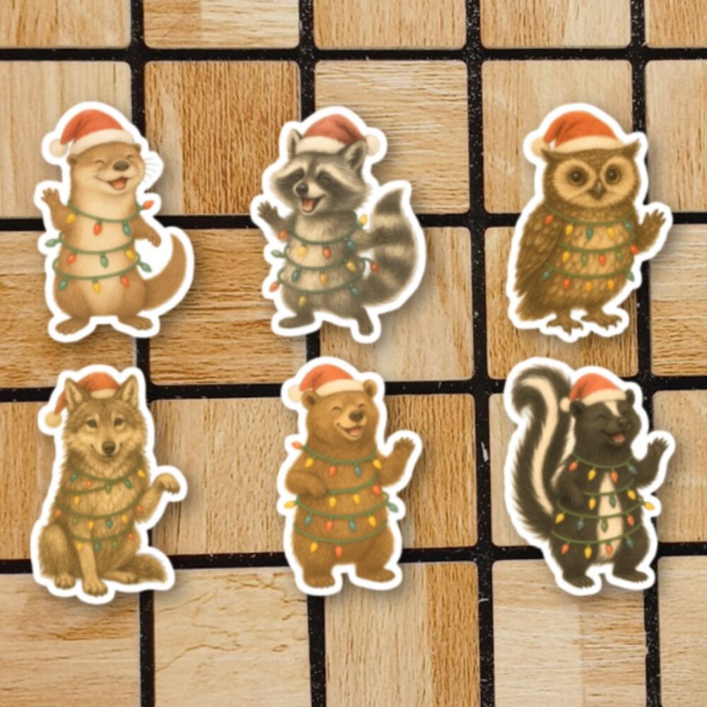 Christmas Animal Vinyl Sticker Pack of 6 Stickers - Holiday Die Cut Sticker Set